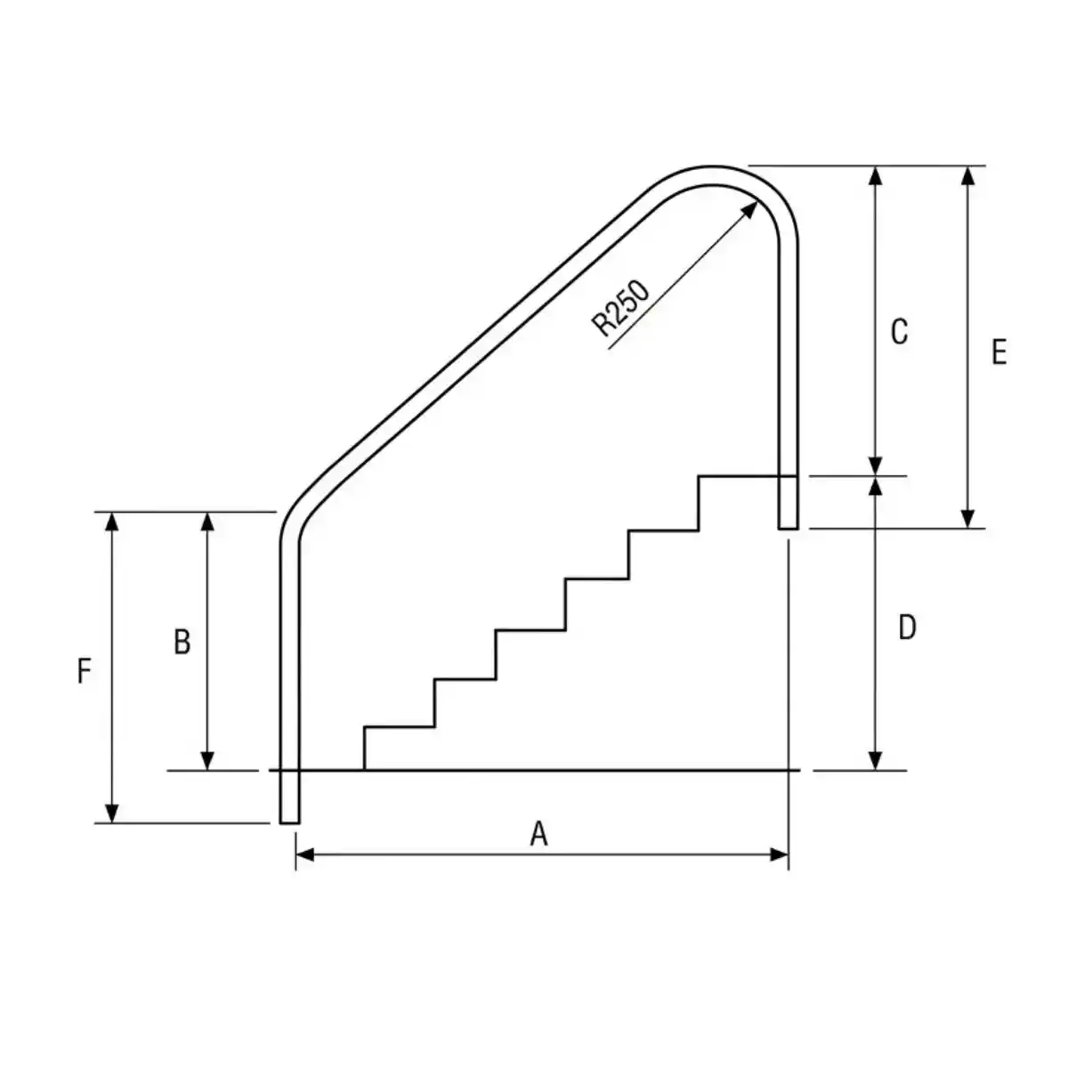 Barandilla para piscinas doble curva para atornillar de acero inoxidable AISI 316 QP