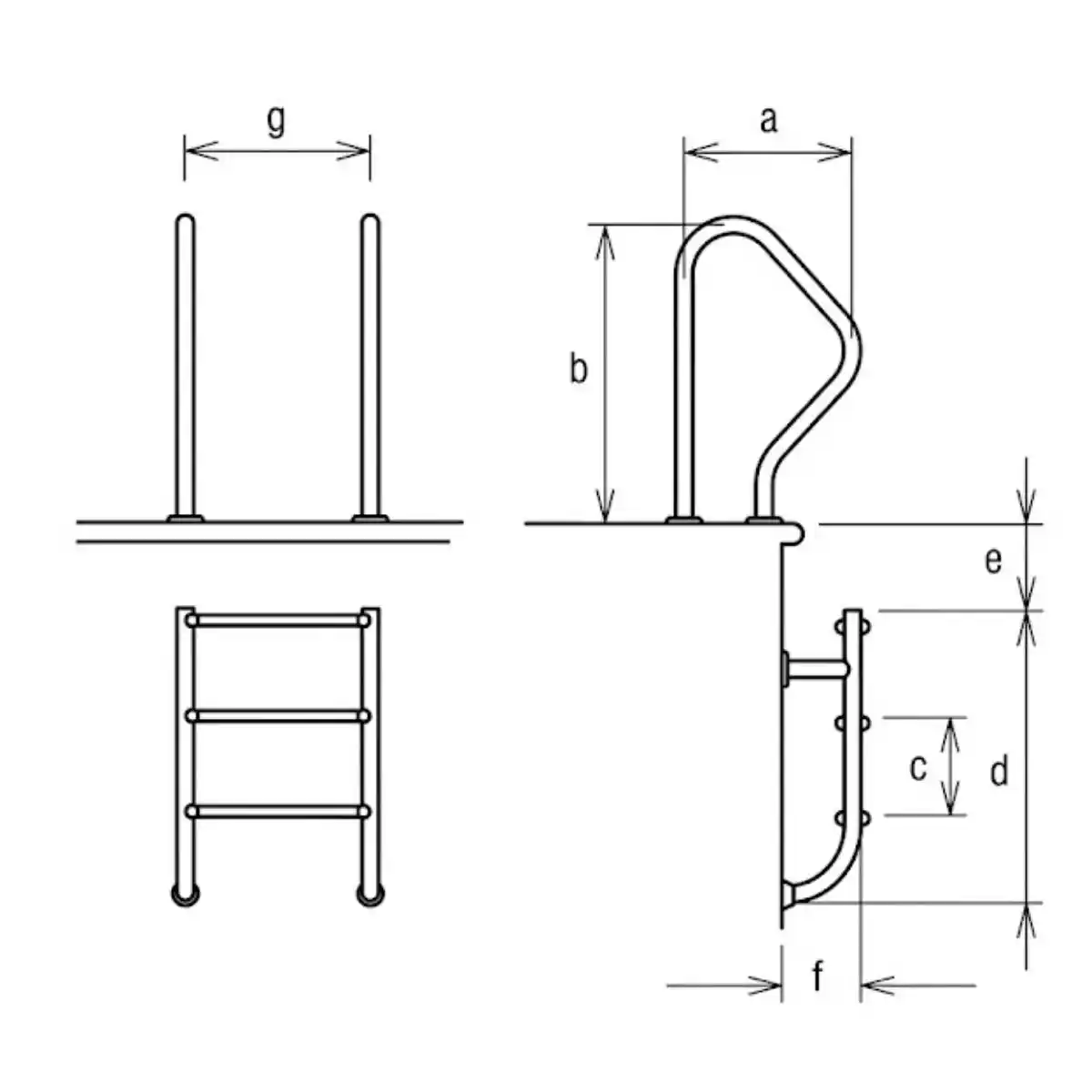 Escalera piscina partida 2 componetes en acero inoxidable AISO 316 antideslizante QP