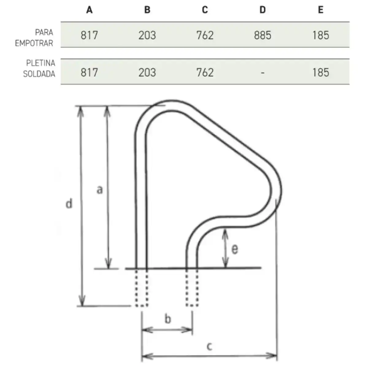 Barandilla para piscina 4 curvas acero inoxidable AISI 316