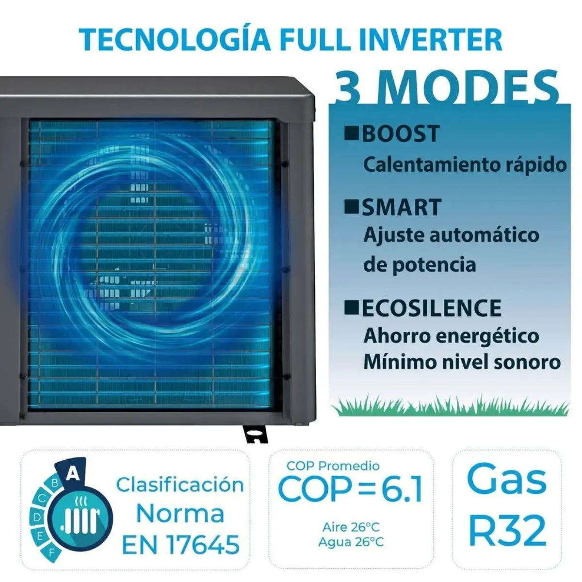 Bomba de calor para piscina Full Inverter Gre con WiFi de 30 m³ a 75 m³