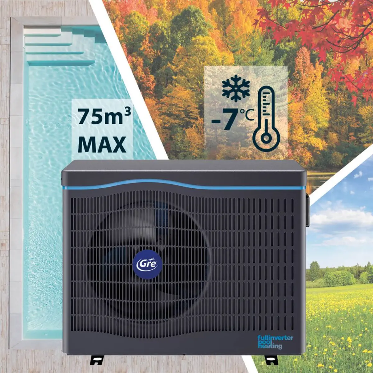 Bomba de calor para piscina Full Inverter Gre con WiFi de 30 m³ a 75 m³