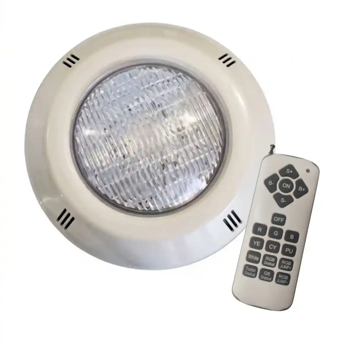 Foco de piscina LED extraplano de superficie ABS RGB 25W con mando ⌀29 cm